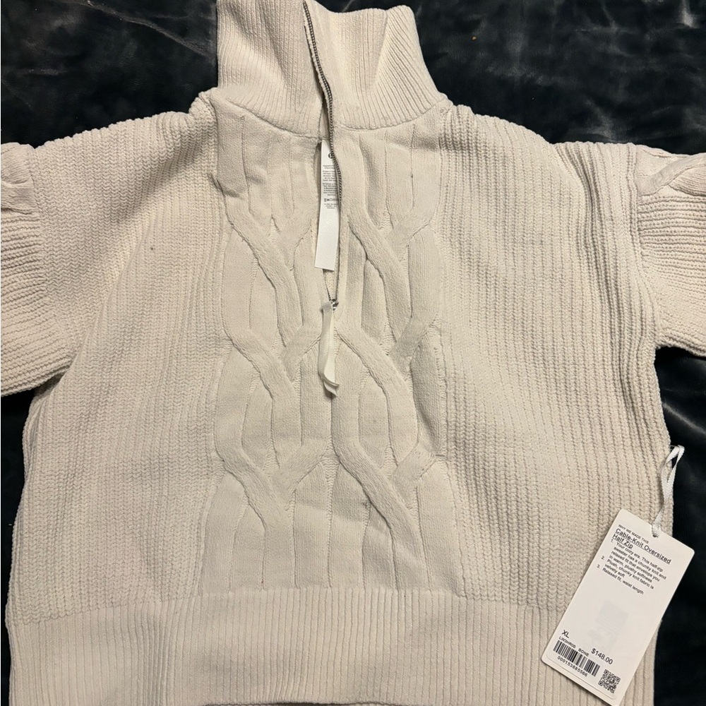 lululemon athletica Cream V-Neck Sweater with Textured Knit and Relaxed Fit